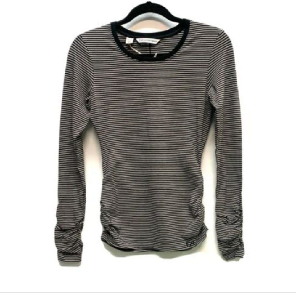 Cutter & Buck Women's Jersey T-Shirt XL Crew Knit Strip Top Black Stretch Sleeve